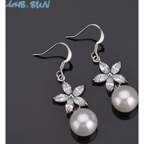 MHS.SUN New fashion women cubic zircon jewelry flower earrings for wedding party female cz stone drop earrings christmas gfit
