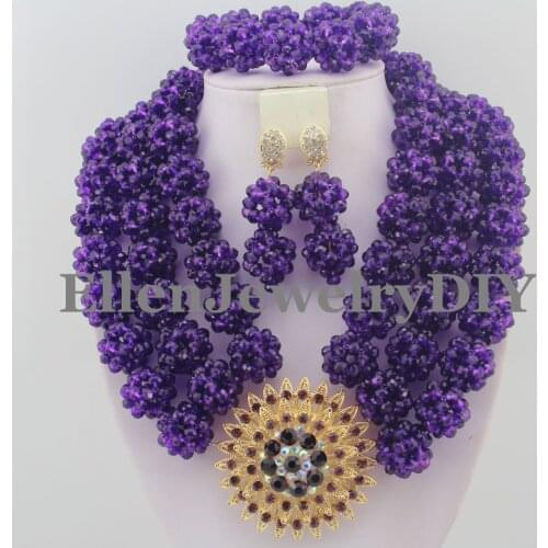 Womens purple Jewelry Crystal Beads African Jewelry Set wedding party Necklace Set For Brides 2017 Free Shipping W9249