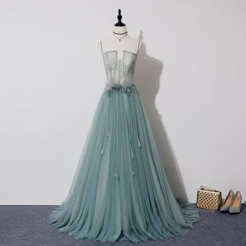 Evening Dress Spaghetti Strap Empire Appliques Backless Square Collar Luxurious A-Line Floor-Length Party Formal Gown Woman B551