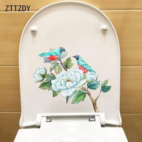 ZTTZDY 24.3×20.3CM Blue Peony Flower Branch Bedroom Decoration Wall Stickers WC Toilet Decals T2-1357