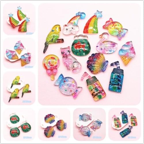 10pcs New Shiny Resin Rainbow/Candy/Animal/Seashell/Sippy Cup Miniature Figure DIY Home Decoration Charm Craft Accessories