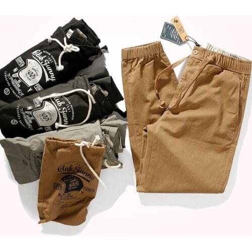 2020 Autumn Winter New Mens Fashion 100% Cotton Thickened Elastic Waist Drawstring Loose Casual Pencil Pants Trousers