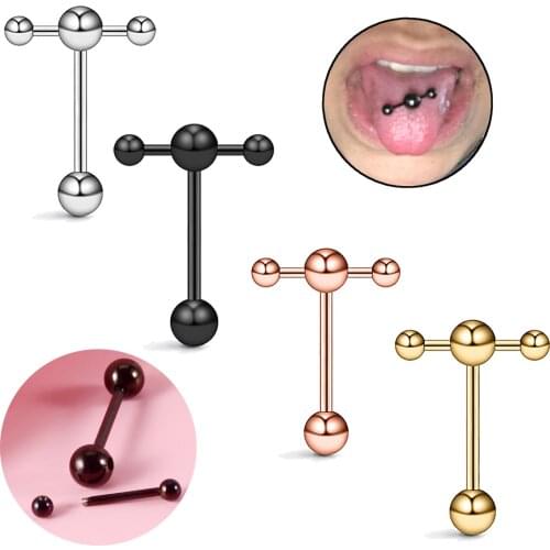 4PCS Stainless Steel Tongue Rings Removable Ball Tongue Barbell Slave Ring Piercing Barbell Piercing Body Jewelry