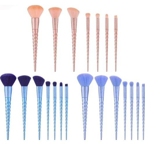 7PCS Electroplated Frosted Spiral Handle Cosmetic Brush Set Beauty Tools Powder Blush Eye Shadow Brushes