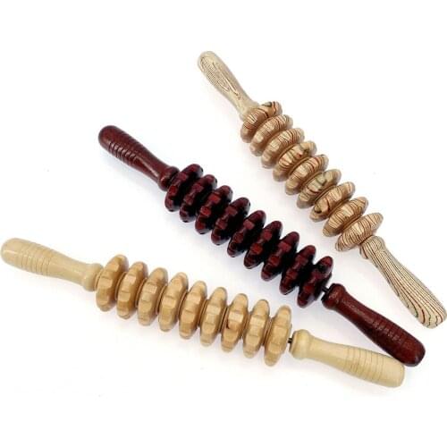 9-Wheel Wooden Abdomen Massager Multifunctional Fitness Roller Stick Muscle Relax Tool Body Anti Cellulite waist Massage