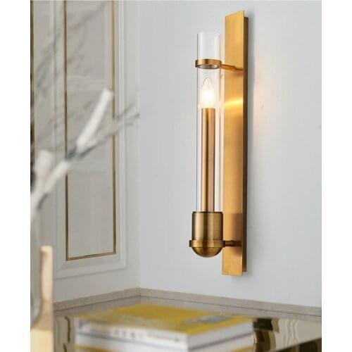 American Simple Copper Wall lamp Golden Living room Television background wall Aisle Bedside Corridor lamp Toilet Mirror lamp