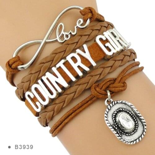 Infinity Love Country Girl Boy Country Soul Boots Music Hat Charm Bracelets Leather Womens Fashion Jewelry Bracelets for Women