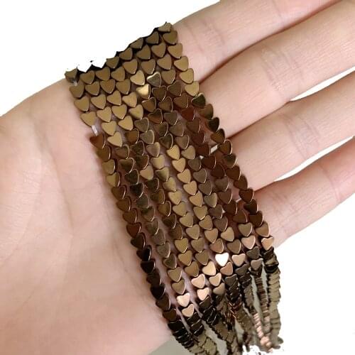 Natural Stone Hematite Loose Beads For Jewelry Making 4 6 8 10mm Flat Heart Shape DIY Necklace Bracelet Accessories Finding B291