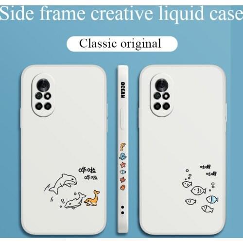 Stick Dolphin Phone Case For Huawei Nova8 8Pro 8SE Nova 7 7Pro 7SE 6 6se 5 5Pro 5Z 5I 5Ipro 5T 4 4E Liquid Silicone Cover