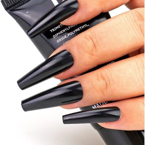 Black Coffin Nails Acrylic 100Pcs/box Ballerina shaped Fake Nails Full Cover Nail Tips Pink Clear Purple Halloween Nail Fashion