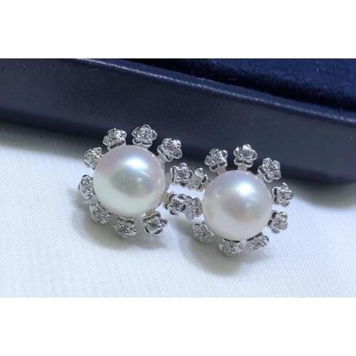 Flower Design 925 Sterling Silver Earrings Findings Mountings Settings Jewelry Parts Fittings for Pearls Coral Jade Agate Stones