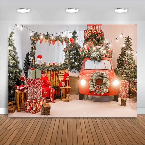 Photography Backdrop Photocall Christmas Tree Red Car Party Decoration Background for Photo Studio Christmas Tree Back Drop