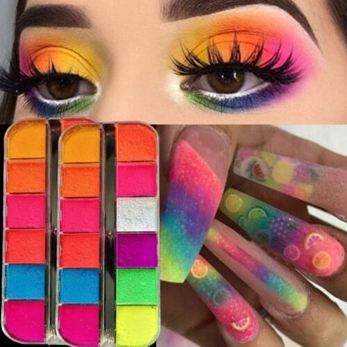 12 Color Phosphor Eyeshadow Nail Glitter Powder Fluorescent Neon Eyeshadow Palette Powder Dust Nail Art Pigment Dust Decoration
