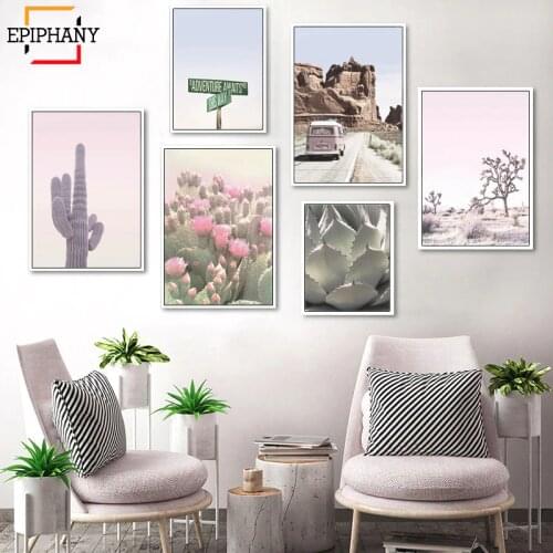 Boho Print Bus Desert Cactus Succulent Wall Art Canvas Painting Adventure Poster Nordic Wall Pictures Apartment Bedroom Decor