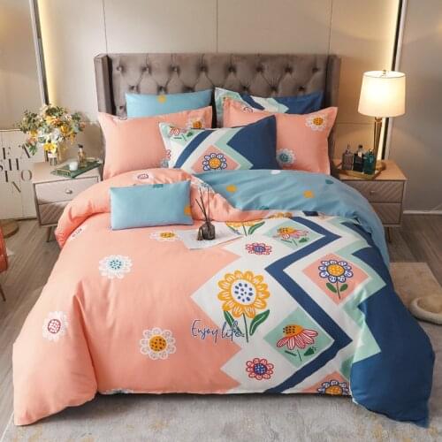 Kuup 4pcs Set of Bed Linen Bedding Set Nordic Style Plant Cashmere Light Luxury Twin Size Bedding With Flower Women Sets Home