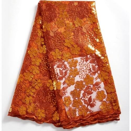 SJD LACE New Orange Arrival High Quality Sequin Lace Milk Silk Fabric African Lace Fabric Nigerian For Women Wedding Dress A2366