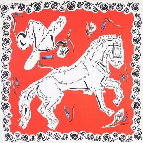 Horse Print Square Scarves Women Luxury Brand Silk Satin Neckerchief Fashion Bandanna Headband Neck Tie Band Turban