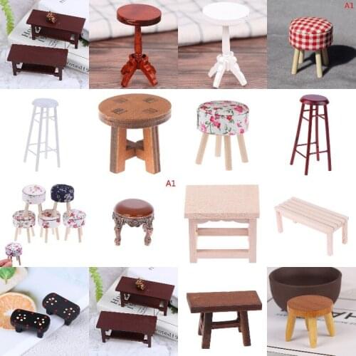 Hot！1/12 Dollhouse Miniature Furniture Round Stool Chair Wooden High Stool for Kids Pretend Play Toy Dolloouse Decoration