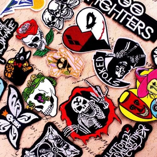Punk Patch Embroidered Patches For Clothing Finger Iron On Patches Stripe On Clothes Skull Applique Jacke t-Shirt Patch Sewing
