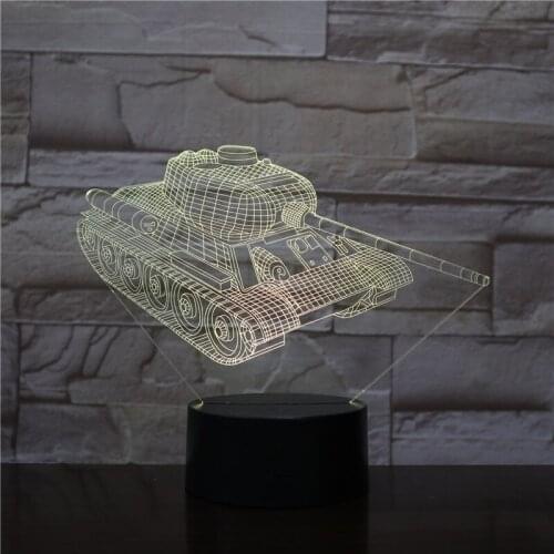 Bedroom Desk Lamp 3D LED Night Light Tank Model Acrylic Nightlight USB Powered Cool Birthday Gift for Kids Friends Room Decor