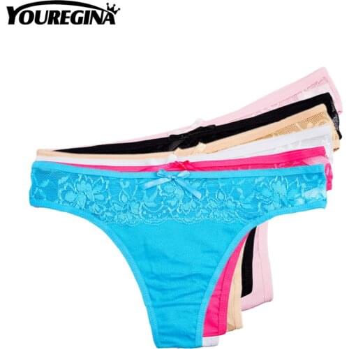 YOUREGINA Underwear Women Lace Cotton Sexy Panties Female G-string Thongs Thransparent Lingerie 6pcs/lot Bow Solid M L XL