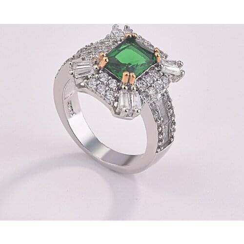 New Inlaid Greenstone Lady Engagement Ring Beautiful Square Lady Anniversary Ring Birthday Gift Jewelry