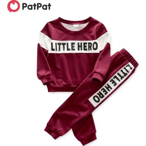 PatPat 2-piece Toddler Boy Letter Print Colorblock Pullover and Elasticized Pants Casual Set