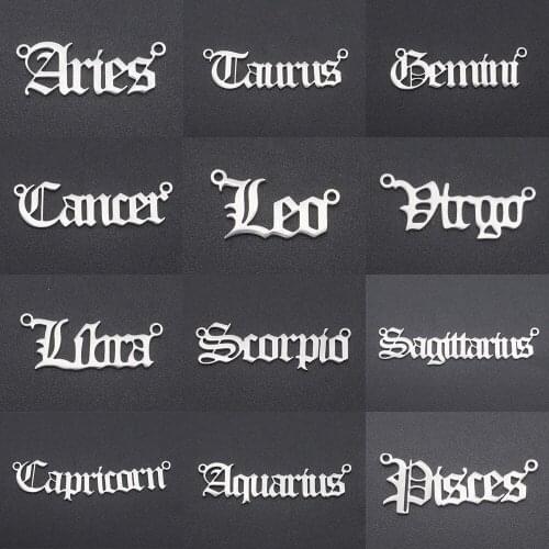 5pcs/lot 100% Stainless Steel Zodiac Name DIY Charms Wholesale Old English Letter Consttelation Pendant for Necklaces OEM Order