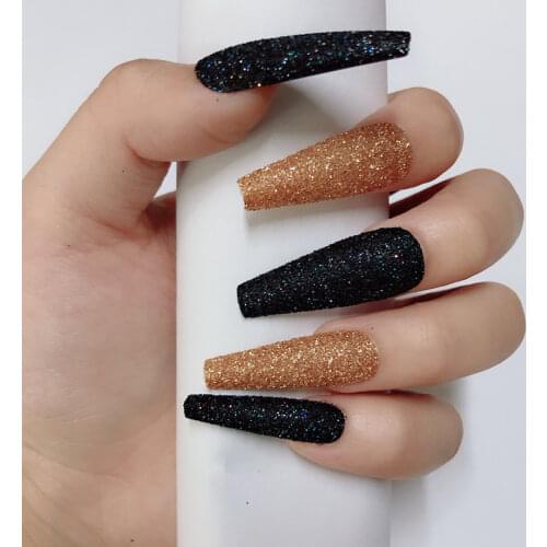 20Pcs Glitter Nail Powder Ballet Fake Nails 10 Colors Full Covered Press on Nail Tips Coffin Acrylic Manicure Tools Decoration