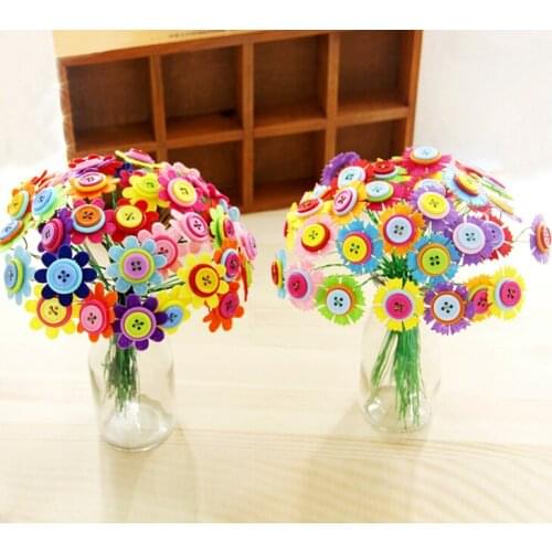 Handcraft Buttons And Nonwoven Fabric Flower Making Kit With Two Designs Of Daisy or Carnation