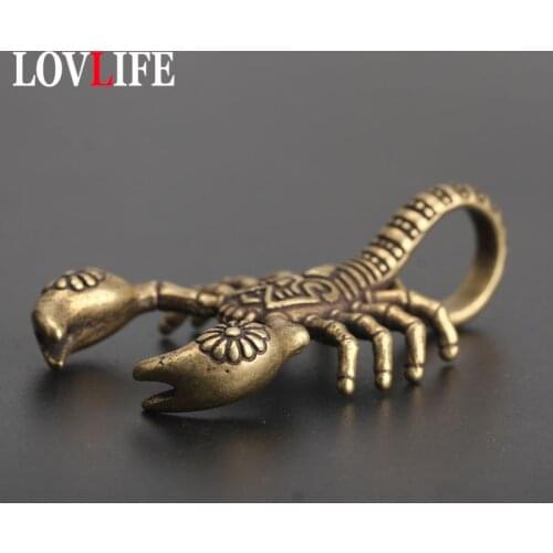 Handmade Solid Copper Scorpion Keychain Brass Key Chains Pendants Vintage Creative Personality Keyring Mascot Key Holder Jewelry