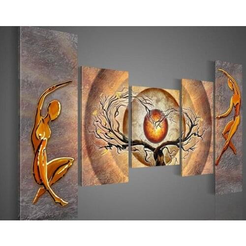 Hand-painted wall art Orange trees dancing home decoration abstract Landscape oil painting on canvas 5pcs/set wood framed