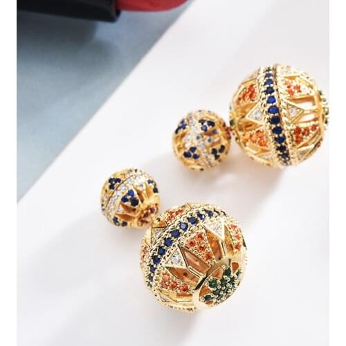 Luxury Colorful Jewelry Fashion Trendy Ethnic Style Earrings Hollow Design Two Side Ball Stud Earrings for Women