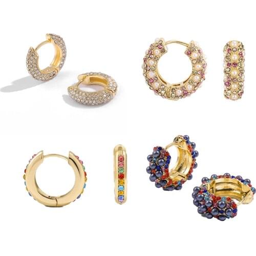 European Women Fashion Huggie Hoops Earrings Trendy Multicolor CZ Pearl Cartilage Earrings Female Ear Piercing Cuff Jewelry