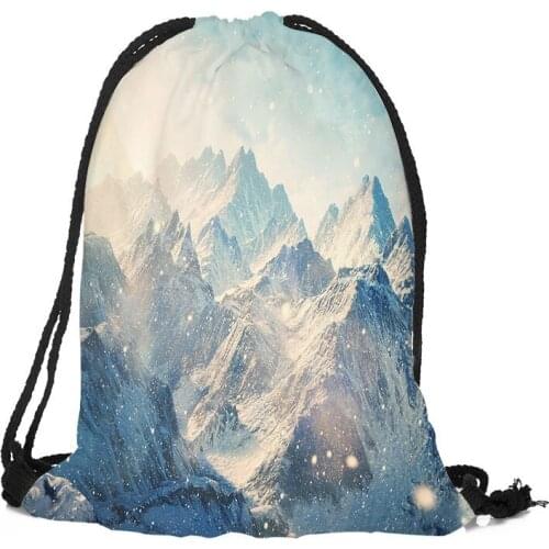 Custom Snow mountain Printed Drawstring Backpack Silk Soft Bag Large Sapacity More Size Custom You Image