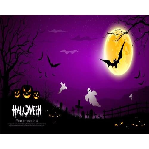 VinylBDS Backdrops Photography Halloween Purple Pumpkin Bat Background For Children Photographic Studio