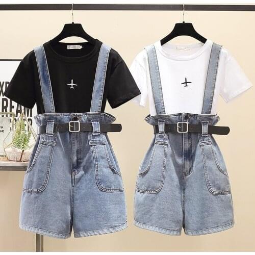 Plus size 2 pieces short set summer Sweet Korean cotton t shirt tops and shorts 2 pieces sets women clothing two pieces outfits