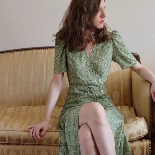 French Designed Women Summer Slim V-Neck Floral Split Long Dress Female Sweet High Version Dress Ladies Casual New Dresses ML178