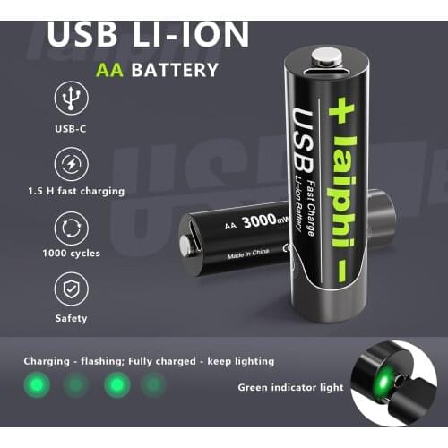 2PCS New AA 1.5V 2775 mWh battery USB fast charging rechargeable lithium polymer battery