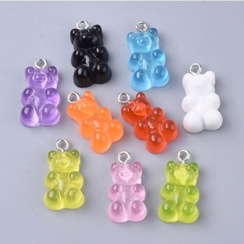 20pcs Coloful Resin Bear Charms Necklace Pendants for Girls Kids DIY Jewelry Making Crafts Accessories Wholesale 20.5x11.5x7mm