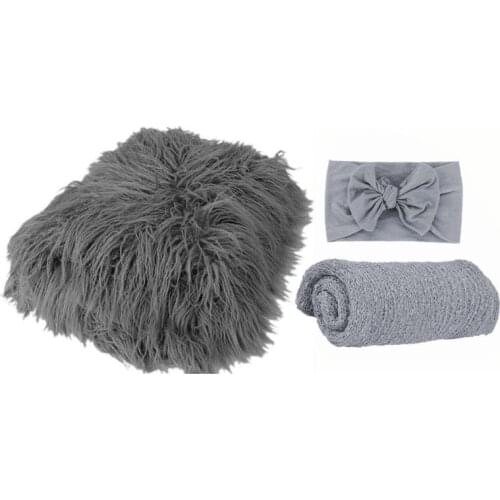 3PCS Newborn Photography Props Toddler Photo Blankets Headband Long Ripple Wrap