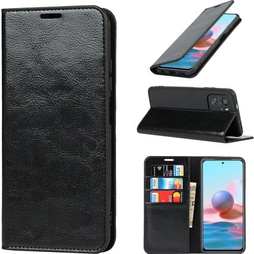 Natural Genuine Leather Skin Flip Wallet Book Phone Case Cover On For Xiaomi Redmi Note 10s 10 Pro Max 2021 Note10 Note10s 10Pro