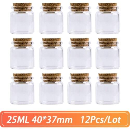 40*37mm 25ml Glass Bottle Test Tube Cork Stopper Mini Spice Bottles Container Small Vials Tiny Bottles Glass DIY Jars 12pcs/Lot