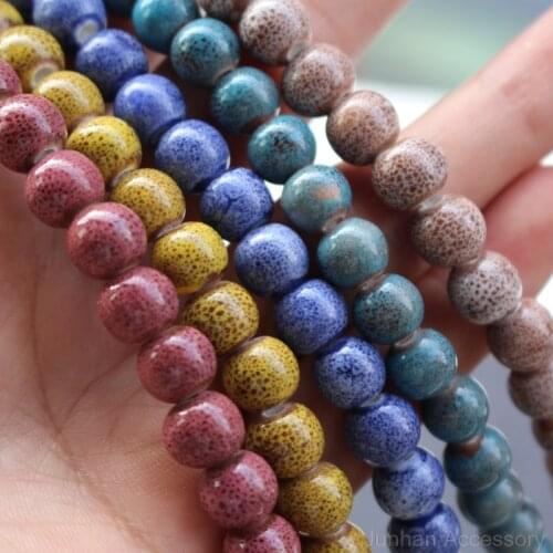 40pcs/lot 8mm Ceramic Beads Antique style With dots Red/Yellow/Blue/Teal blue/Light Brown color