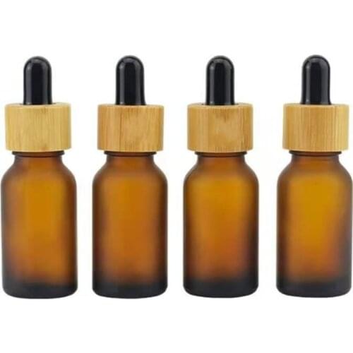 5ml ~100ml Empty Frosted amber glass bottle dropper with bamboo cap 1oz wooden essential oil bottles 50ml