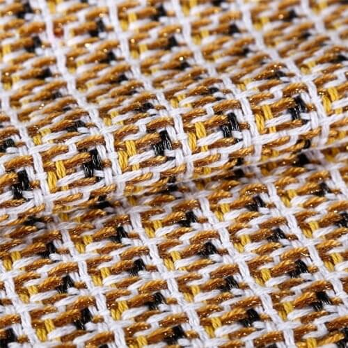 50x145cm France Tweed Gold Color Lattice Yarn Dyed Braided Tweed Fabric For Woman Autumn Jacket Dress Suits Coat DIY Sewing