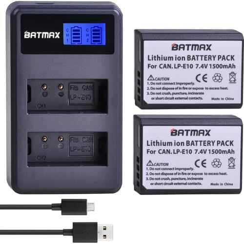 2x 1500mAh LP-E10 LPE10 LP E10 Camera Battery Bateria +LCD Dual USB Charger for Canon 1100D 1200D 1300D Rebel T3 T5 KISS X50 X70