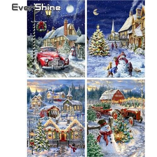 EverShine Diamond Mosaic Winter Picture Of Rhinestones Diamond Embroidery Christmas Cross Stitch Kits Landscape Wall Art
