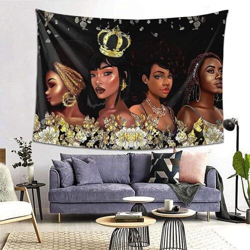 African American Girl Tapestry Black Woman Queen With Crown Wall Hanging