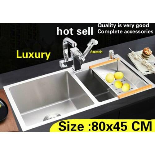 Free shipping Apartment kitchen manual sink double groove food grade standard 304 stainless steel hot sell luxury 800x450 MM